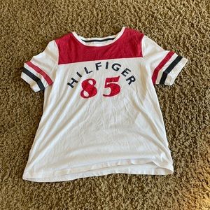 white,red, and navy blue, Tommy Hilfiger t-shirt